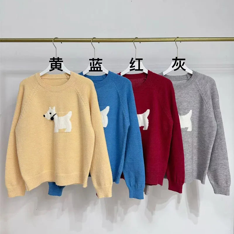 Blue high-end design puppy sweater, loose, thick, comfortable and exquisite women's pullover sweater in autumn and winter