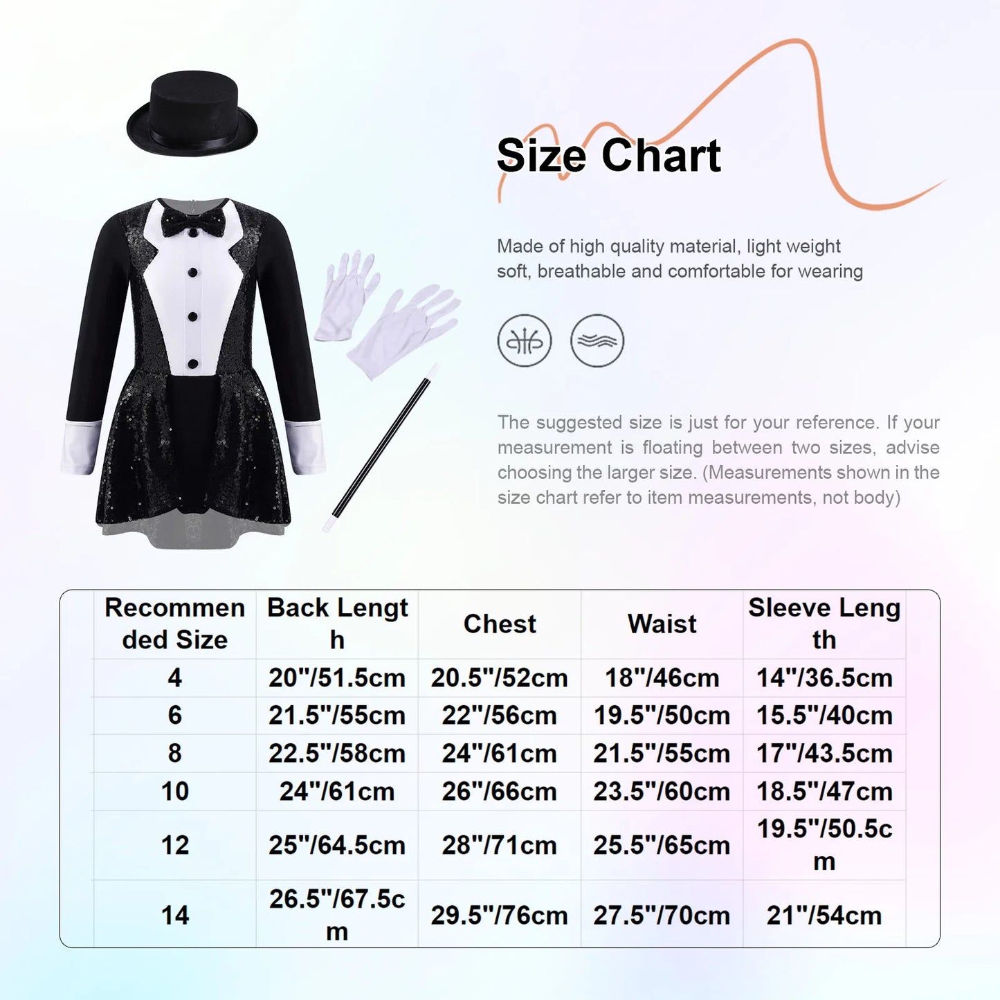Girls Circus Magician Costume Halloween Party Cosplay Magic Show Dress Up Shiny Sequin Leotard Dress with Hat Magic Wand Gloves