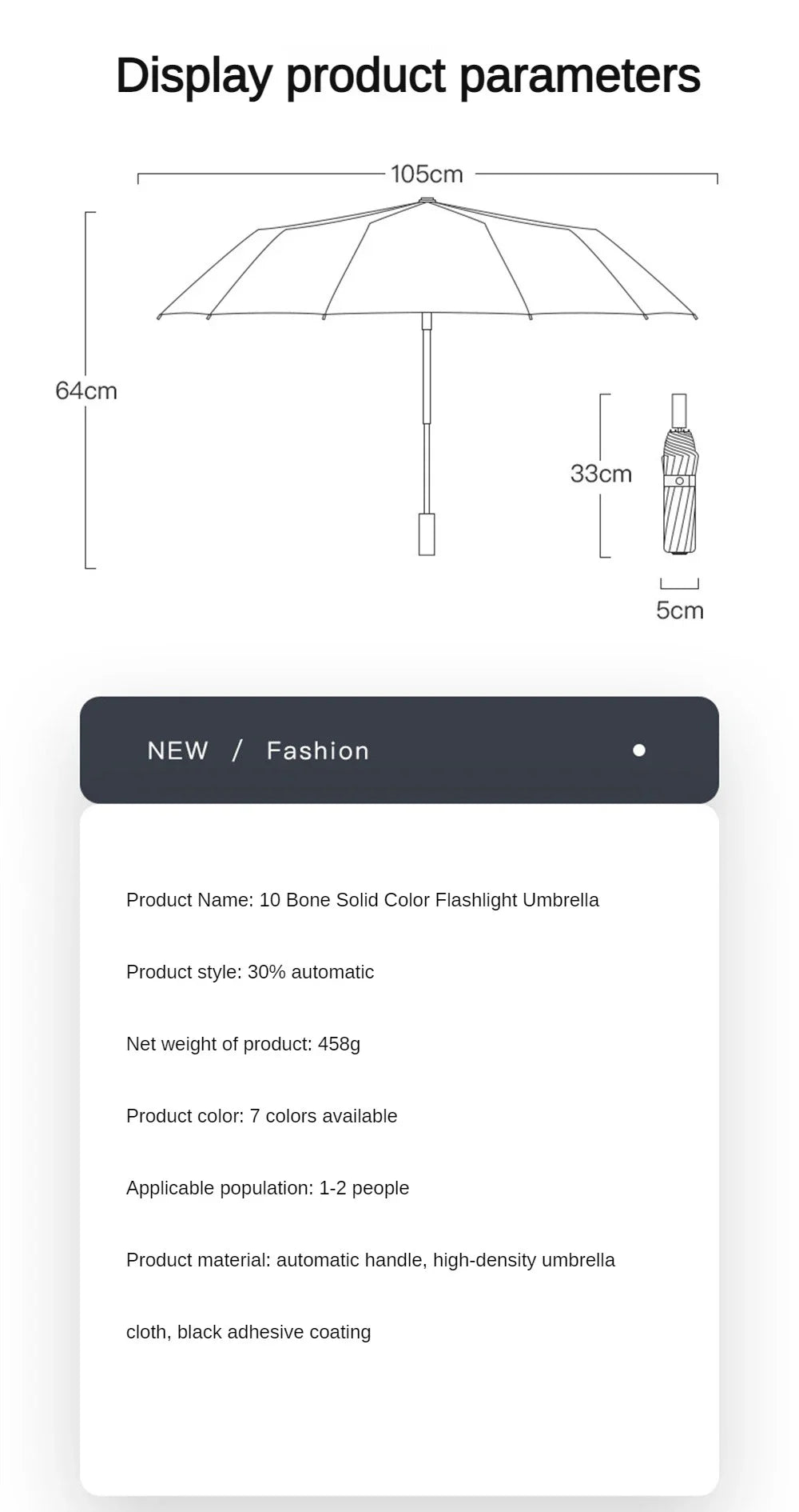 Fully Automatic Reverse Folding Umbrella With LED Flashlight 10Ribs Windproof Reflective Stripe UV Umbrellas For Sun Or Rain Day
