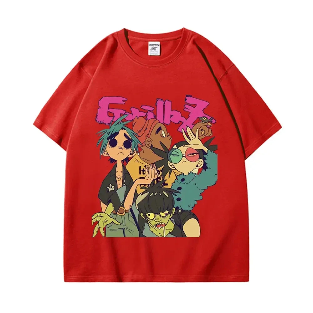 Trend Band Gorillaz Printed T Shirts Men Women The High Street Fashion Oversized T-shirts Gothic Hip Hop Short Sleeve T-shirt