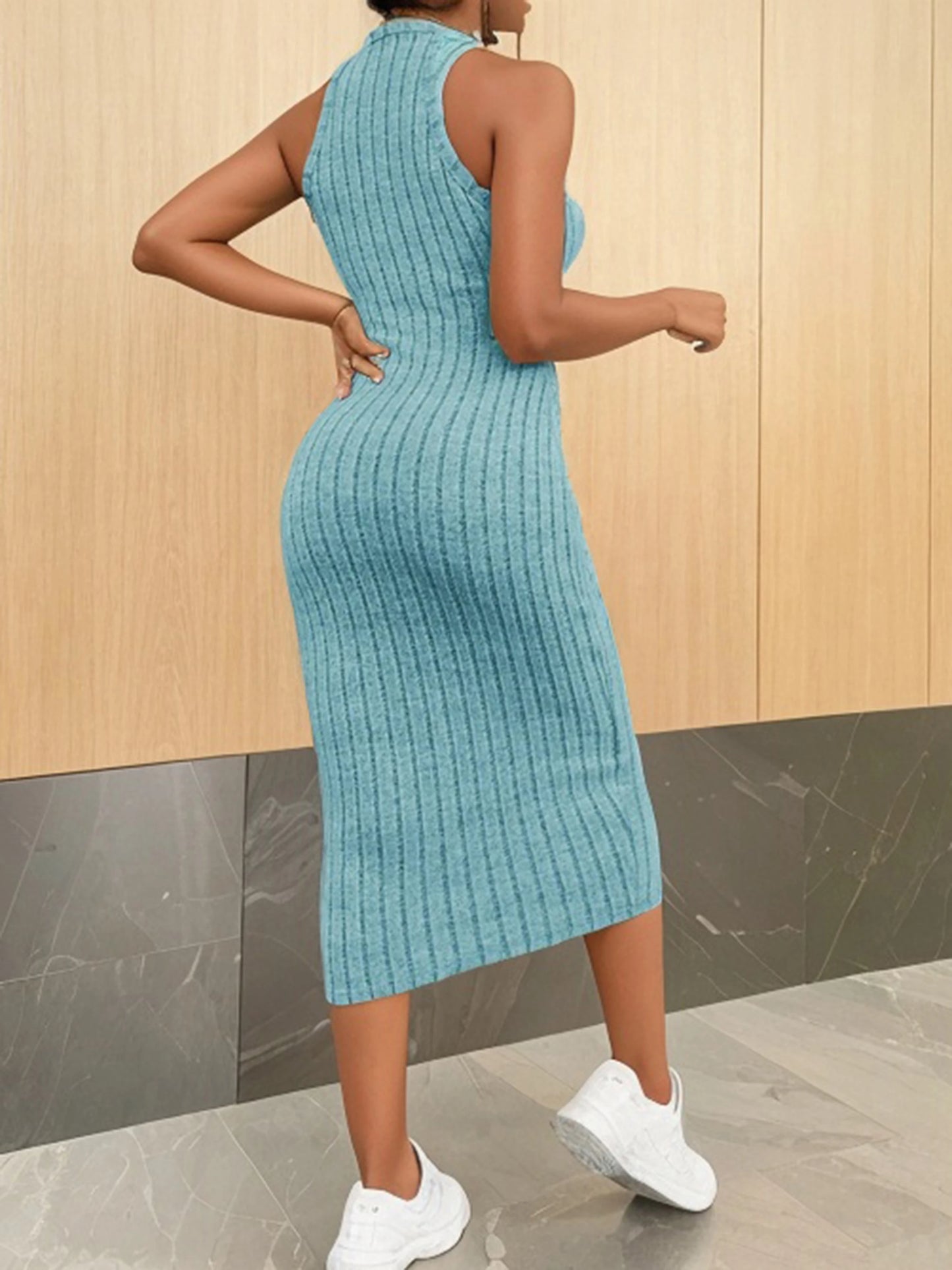 Women's sweater dresses, round neck, solid color, versatile, without belt, knitted sweater dress