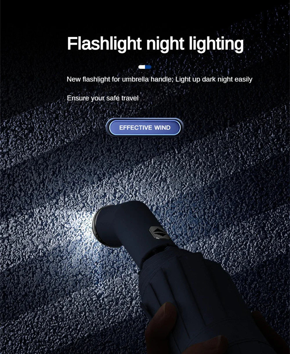 Fully Automatic Reverse Folding Umbrella With LED Flashlight 10Ribs Windproof Reflective Stripe UV Umbrellas For Sun Or Rain Day