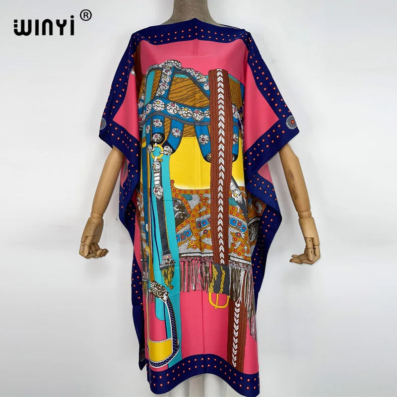 Printed Dresses For Women 2022 Fashion Design Loose Dress Batwing Maxi Long Femme Vestidos Summer Autumn Party Elegant Dress