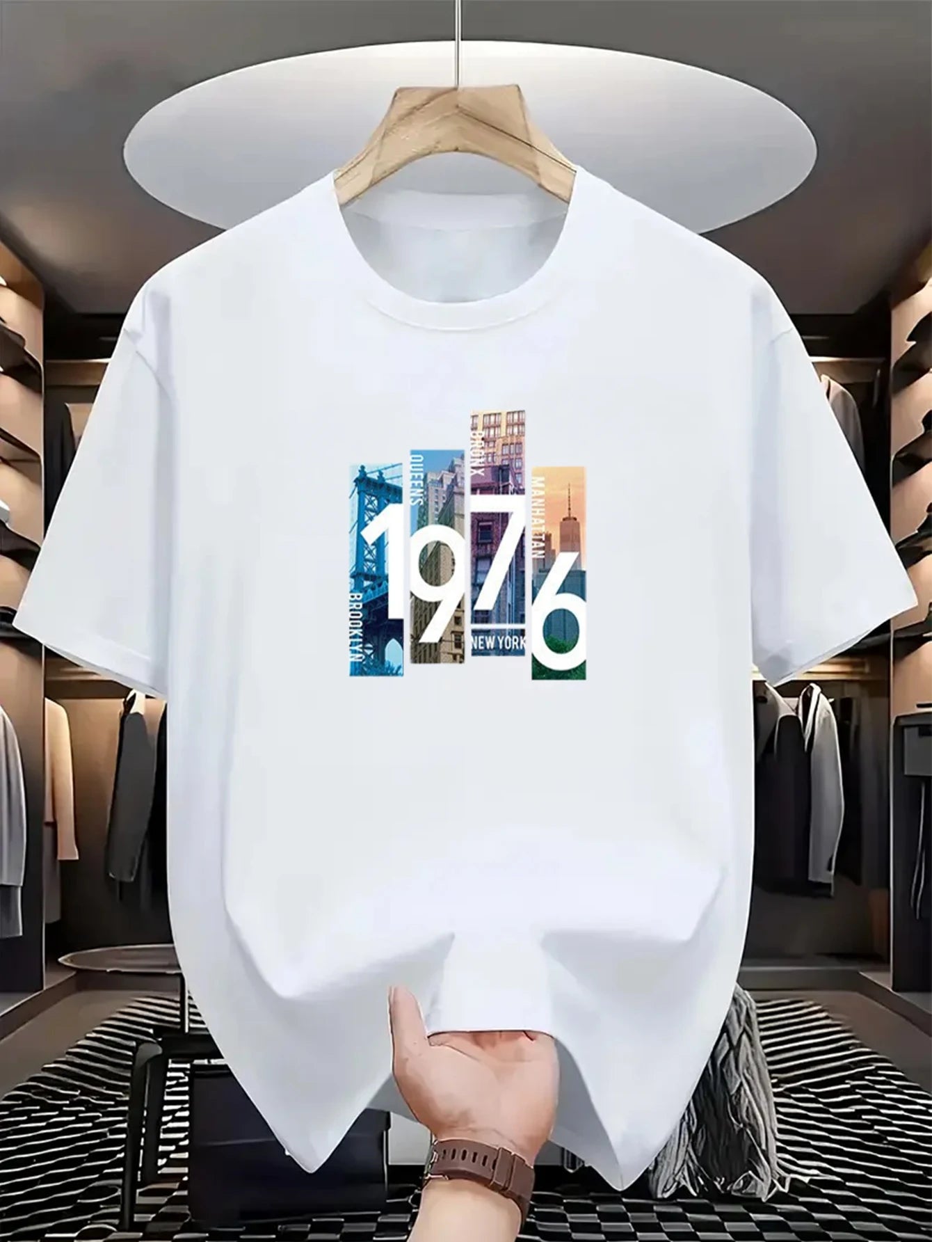 Men's Fashion T-Shirt 1976 Print Trendy Street Sport Top Casual Comfortable Men'swear for Youth