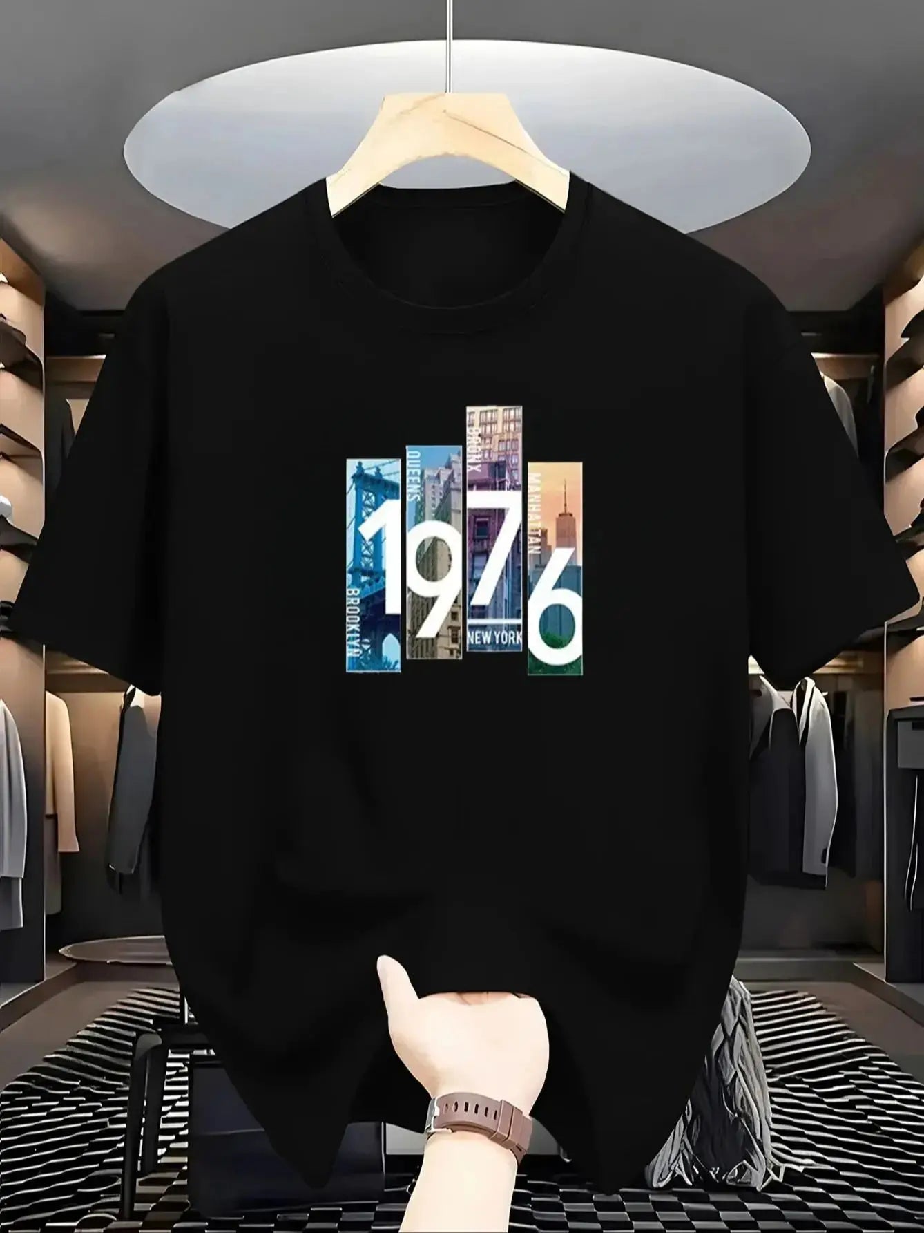 Men's Fashion T-Shirt 1976 Print Trendy Street Sport Top Casual Comfortable Men'swear for Youth