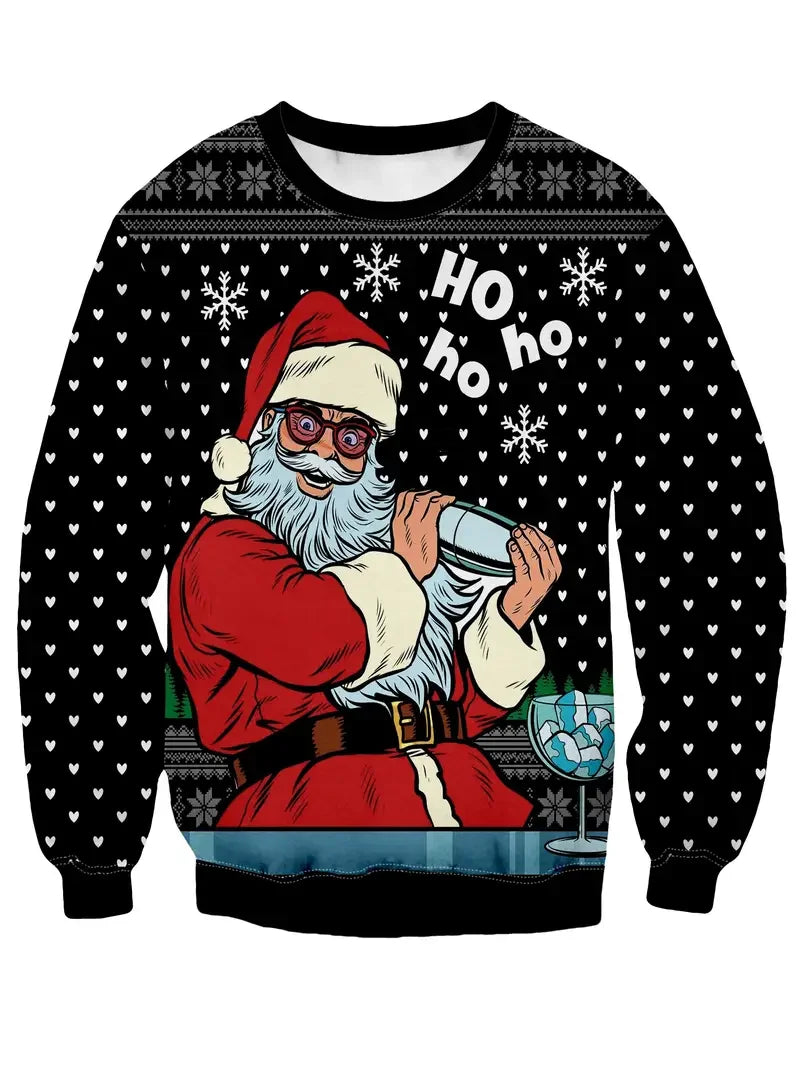 Funny Santa Claus Print Fashion Sports Sweaters Men's Casual Round Neck Pullover Hoodie Ugly Cugly Christmas Sweater Women Tops