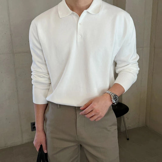 Spring Autumn New Fashion Turn-down Collar Long Sleeve Solid T-Shirts Men's Clothing Button All-match Bottoming Shirt Trend Tops