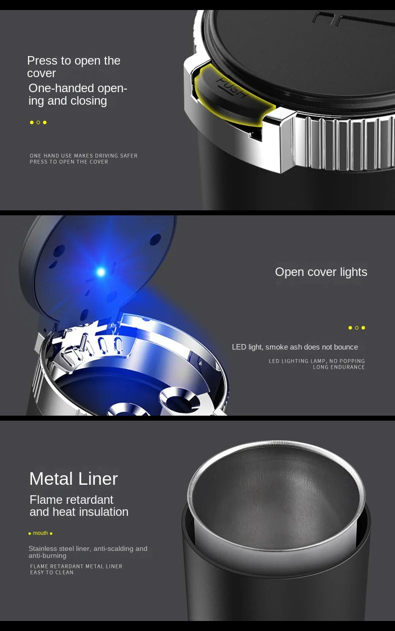 Car Ashtray Creative Personality Car Ashtray with Lid LED Light Dual Use in Car and Home Ashtray