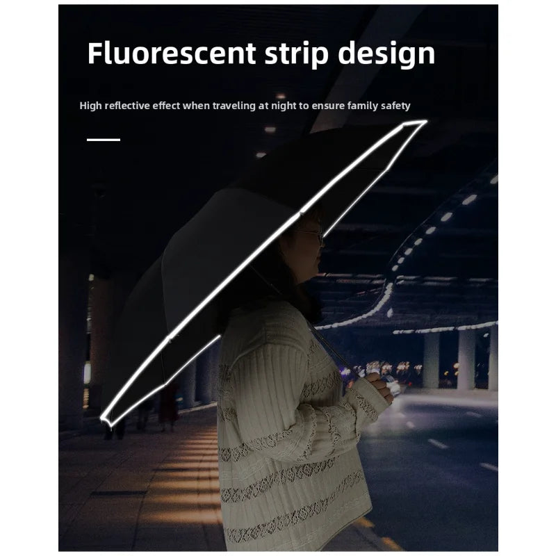 Built In Flashlight Fully Automatic LED Umbrella 10 Rib Windproof UV Sun Rain Protection Waterproof Reflective Canopy for Safety