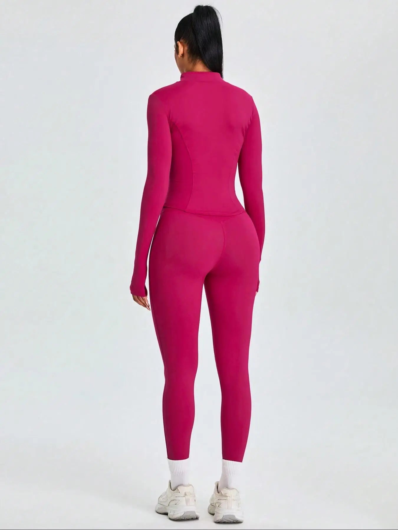 Fitfemme Two-piece Set Women's Solid Zip UpMock Neck Sports Jacket & HighWaist Leggings Set, SportyBreathable Quick Drying