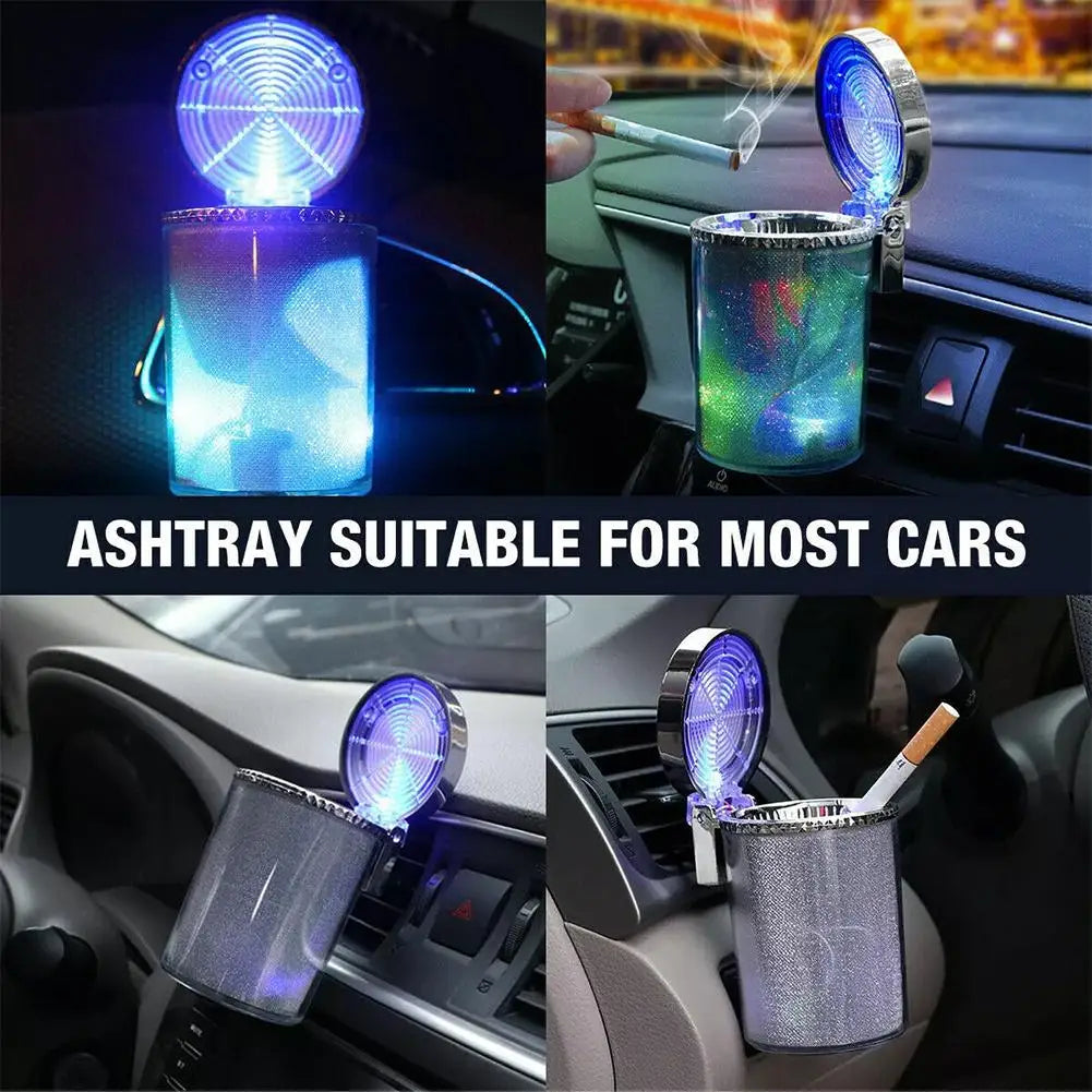 Portable Car Ashtray With LED Light Universal Multifunctional Air Vent Ashtray Flame Retardant Cigarette Holder Box