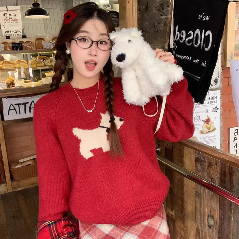 Blue high-end design puppy sweater, loose, thick, comfortable and exquisite women's pullover sweater in autumn and winter
