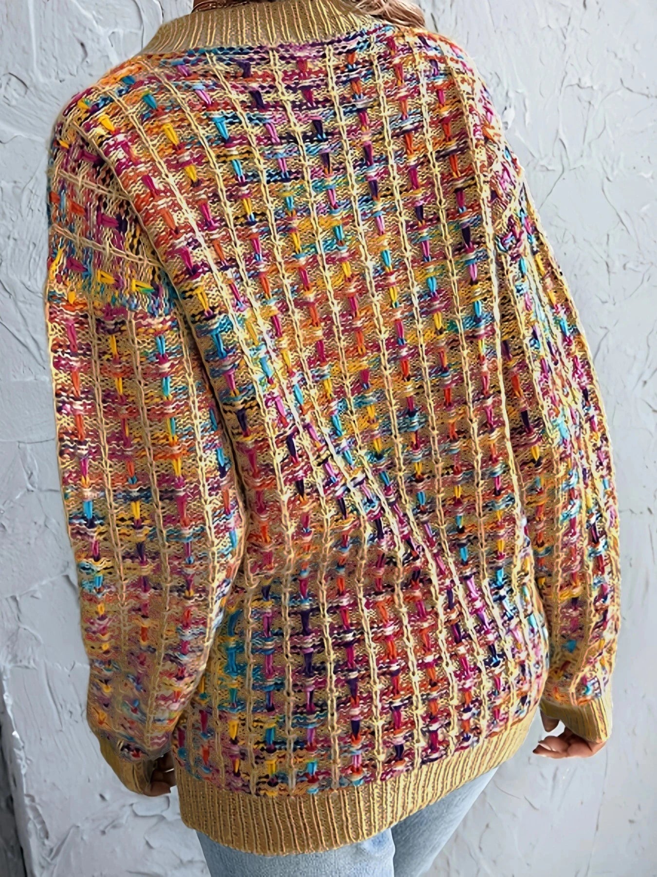 Colorful knitted sweater, casual round neck long sleeve sweater, women's clothing