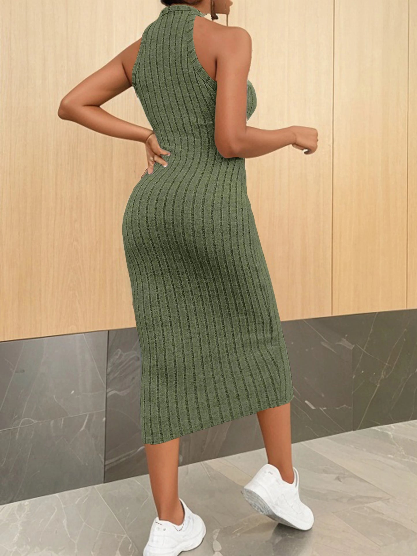Women's sweater dresses, round neck, solid color, versatile, without belt, knitted sweater dress