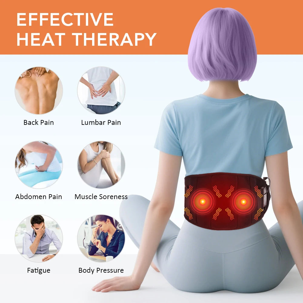 Electric Heating Waist Massager Back Support Belt 3 Levels Red Light Heat Vibration Hot Compress Brace Belt for Back Pain Relief