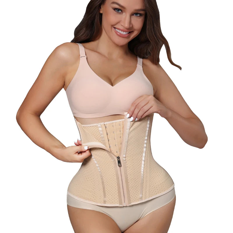 Breathable Latex Waist Cinchers Trainer Belt Slimming  Women High Compression Tummy Control Faja With Zipper