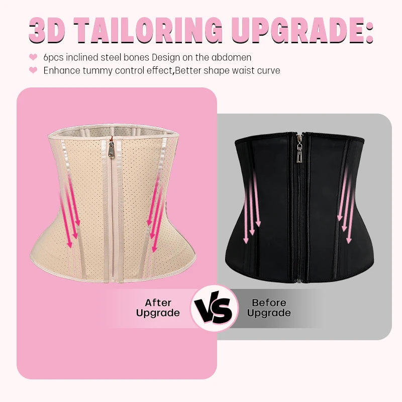 Breathable Latex Waist Cinchers Trainer Belt Slimming  Women High Compression Tummy Control Faja With Zipper