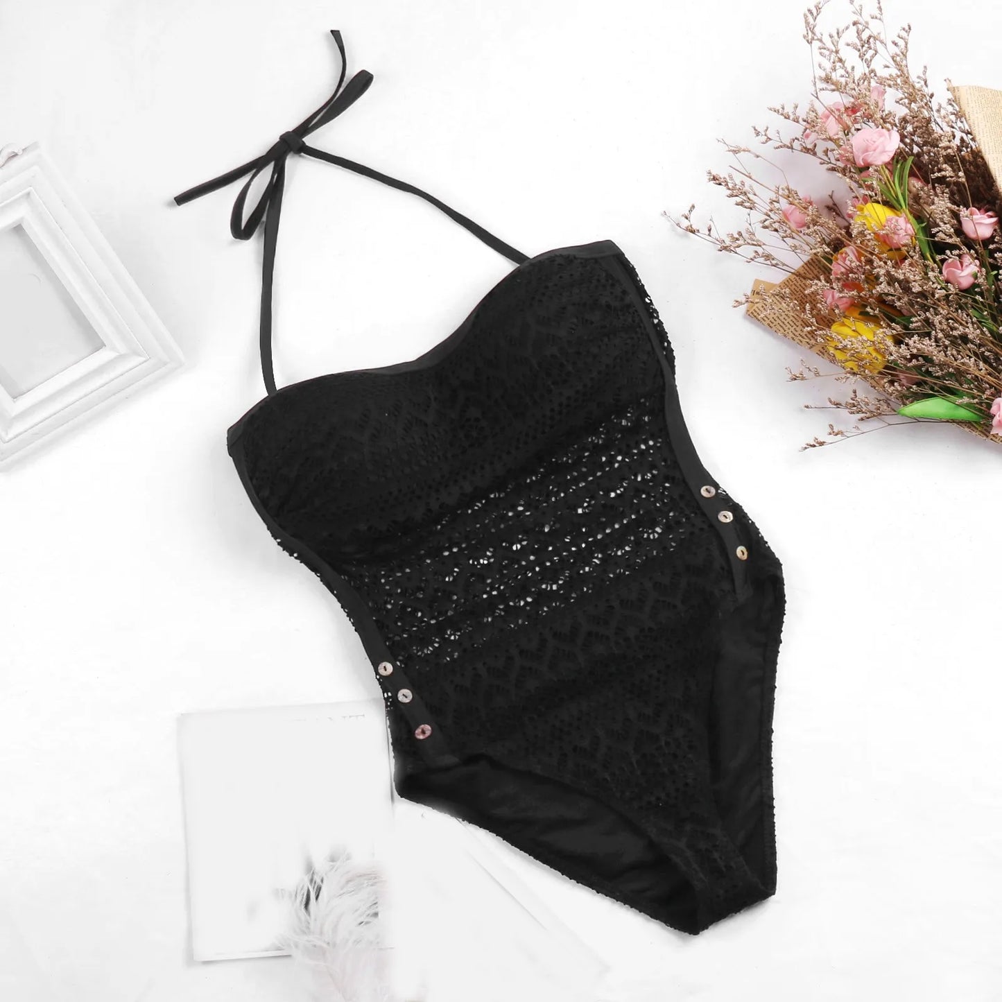 Women Fashion Bodysuit Bikini Summer Swimwear Mesh Bandage Cut Out Sleeveless Bathing Suits Sexy Thong Swimsuits