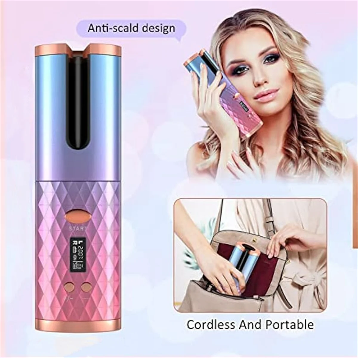 New Automatic Curling Iron, Cordless Auto Hair Curler,Portable Rotating Curling Wave Wand Styling Tool, Auto Shut Off