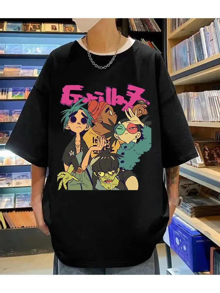 Trend Band Gorillaz Printed T Shirts Men Women The High Street Fashion Oversized T-shirts Gothic Hip Hop Short Sleeve T-shirt