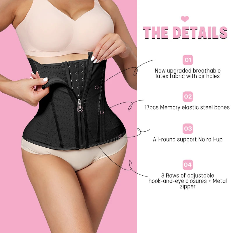 Breathable Latex Waist Cinchers Trainer Belt Slimming  Women High Compression Tummy Control Faja With Zipper