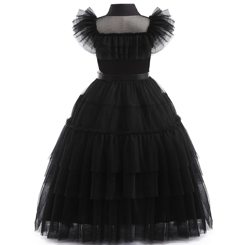 Wednesday Addams Costumes Girls Birthday Princess Costume Black Fancy Kids Halloween Carnival Dancing Party Suit for Girls