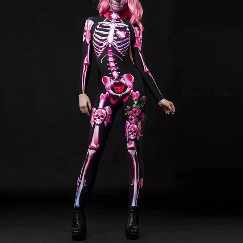 Rose Skeleton Adult Kids Scary Costume Halloween Dress Cosplay Sexy Jumpsuit Carnival Party Baby Girl Rompers Day of The Dead