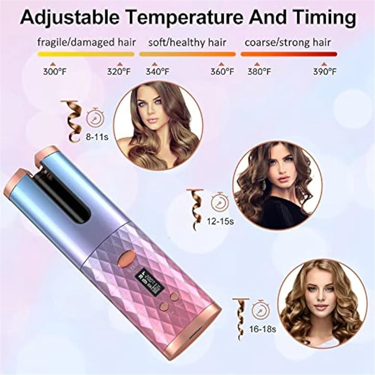 New Automatic Curling Iron, Cordless Auto Hair Curler,Portable Rotating Curling Wave Wand Styling Tool, Auto Shut Off
