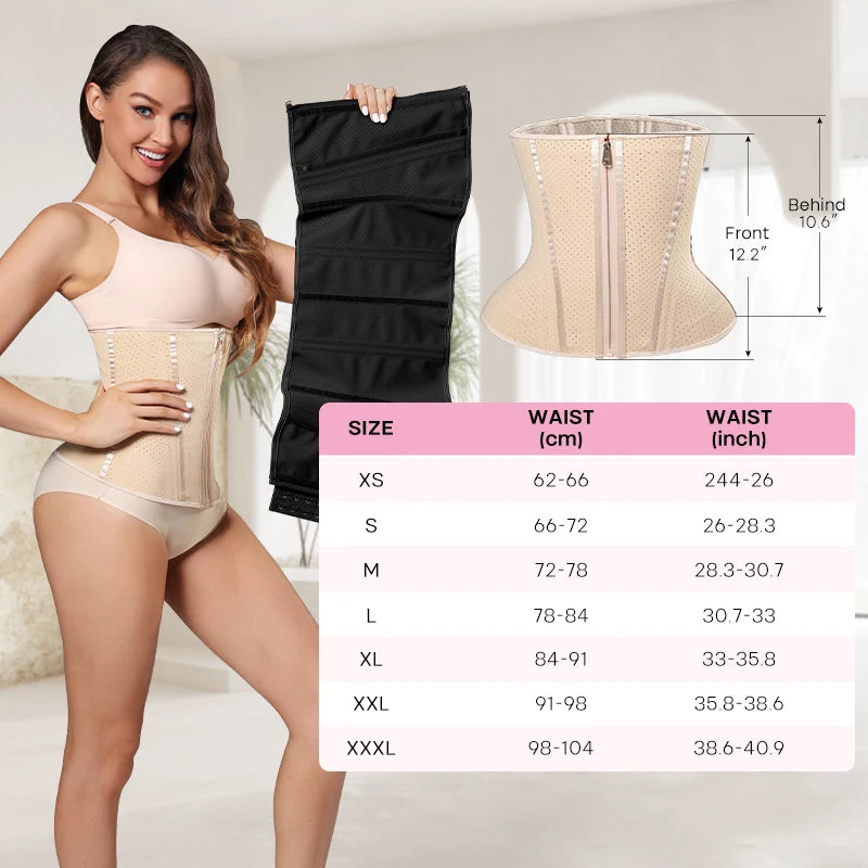 Breathable Latex Waist Cinchers Trainer Belt Slimming  Women High Compression Tummy Control Faja With Zipper