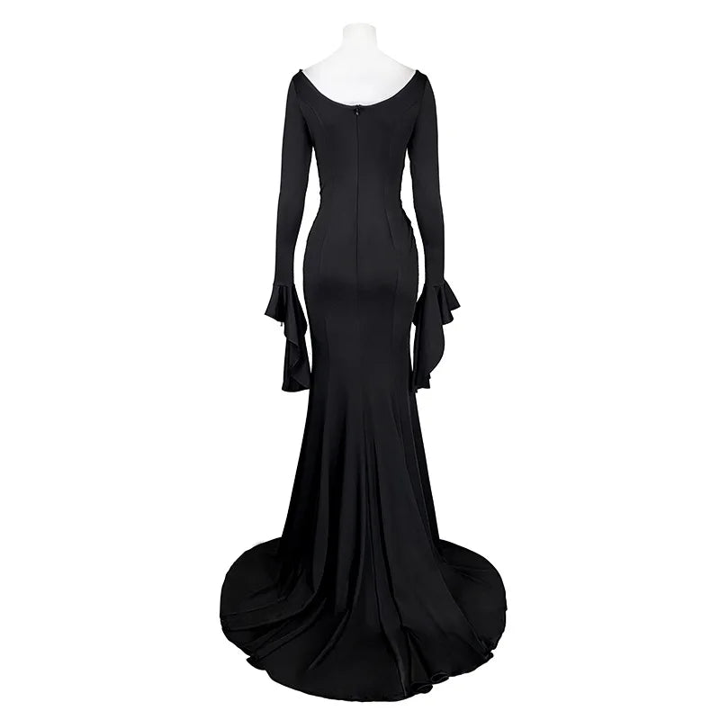 Womens Morticia Addams Dress Halloween Costumes for Women Adult Addams Family Costume Maxi Dress V-Neck Long Sleeve