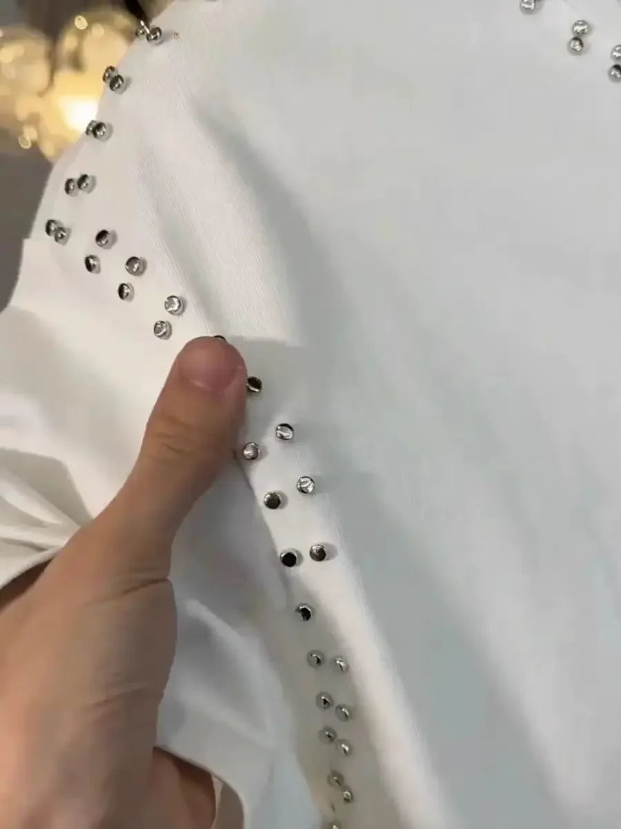 American Trend T-shirt Men's Short-sleeved Summer Fashion Heavy Industry Rivet Round Neck Youth Casual Handsome Versatile Top